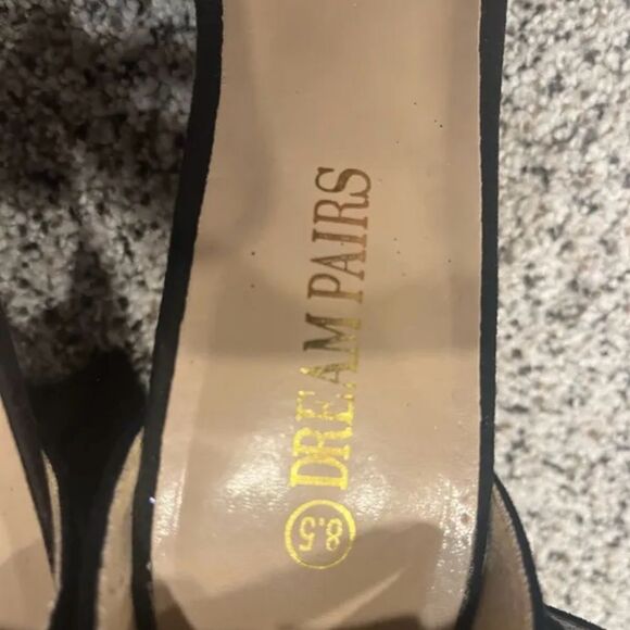 Dream Paris Black Faux Suede Block Heel Pumps Open Toe Ankle Strap Size 8.5 - Picture 4 of 6